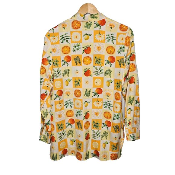 AUGUST SILK Button Up Blouse 4 100% Silk Citrus Fruit Floral Cheerful Fun Quirky - Picture 6 of 8